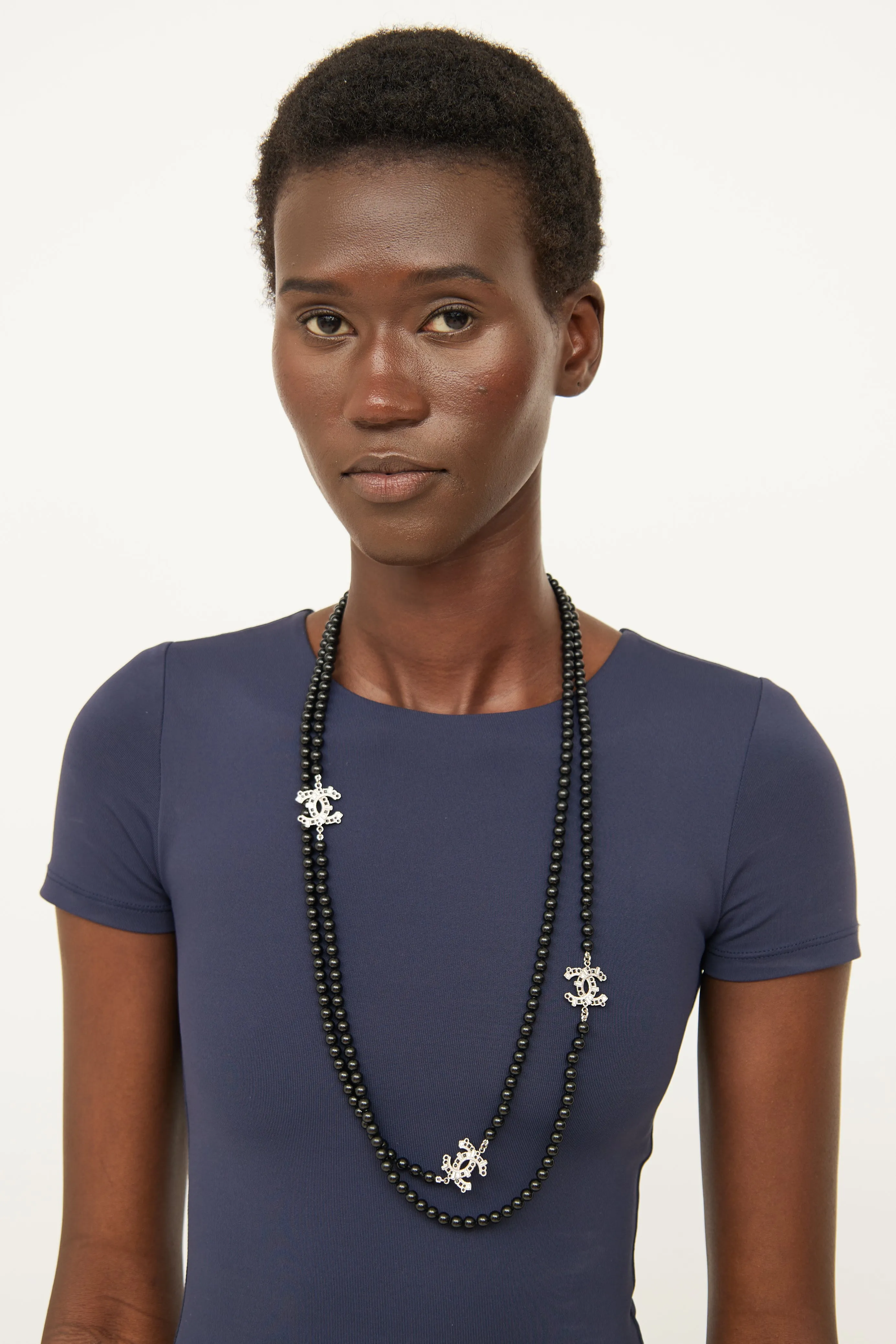 2016 Black Beaded Triple CC Necklace