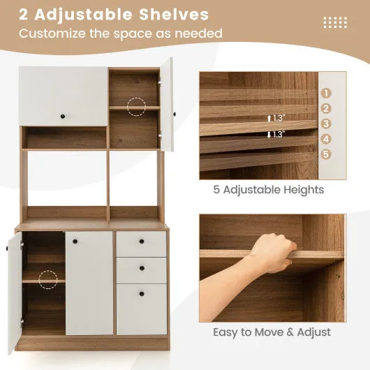 71 Inch Kitchen Pantry with 3 Storage Cabinet and 3 Deep Drawers-White