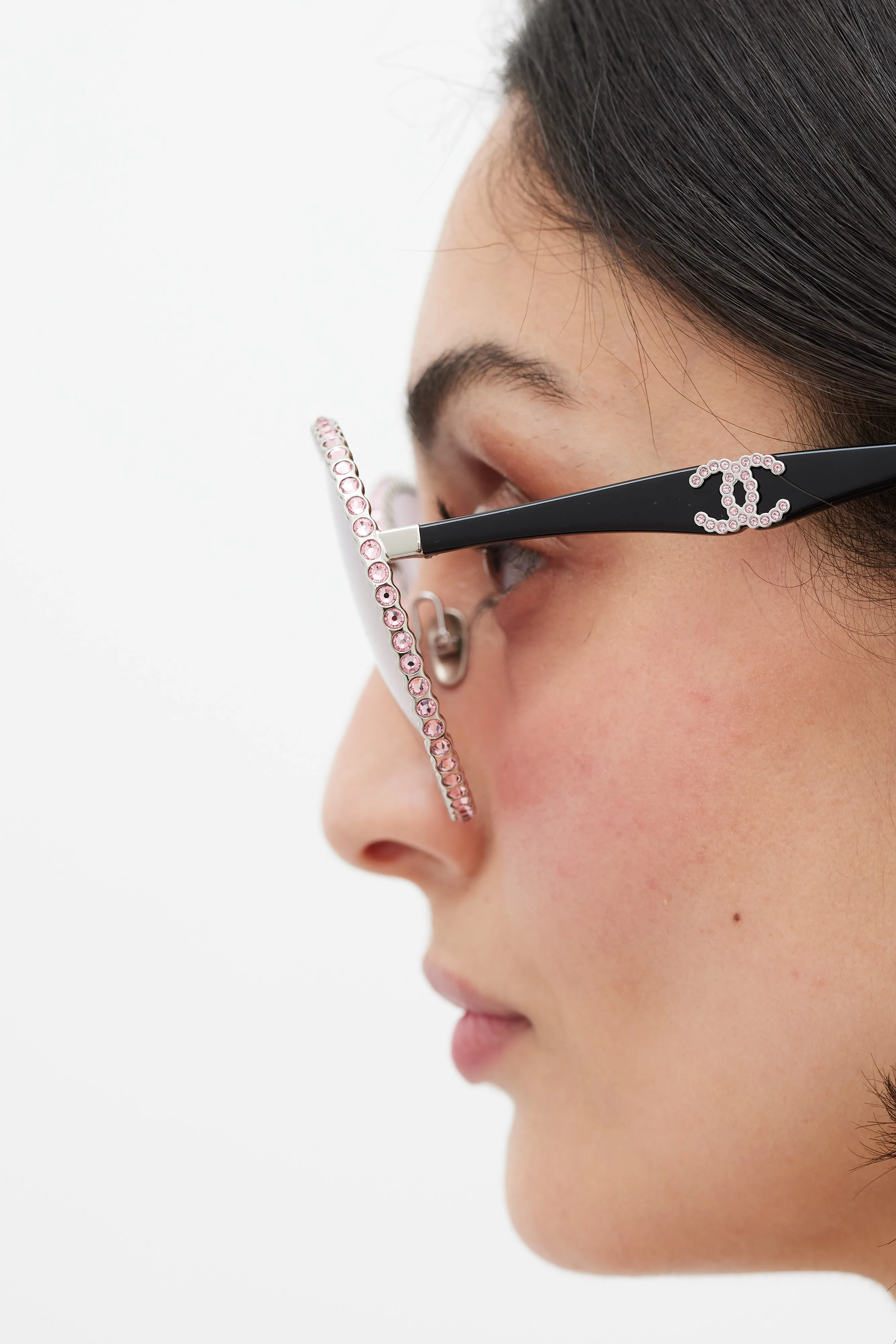 71430 Pink Lens Metal Strass Round Sunglasses