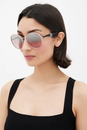 71430 Pink Lens Metal Strass Round Sunglasses
