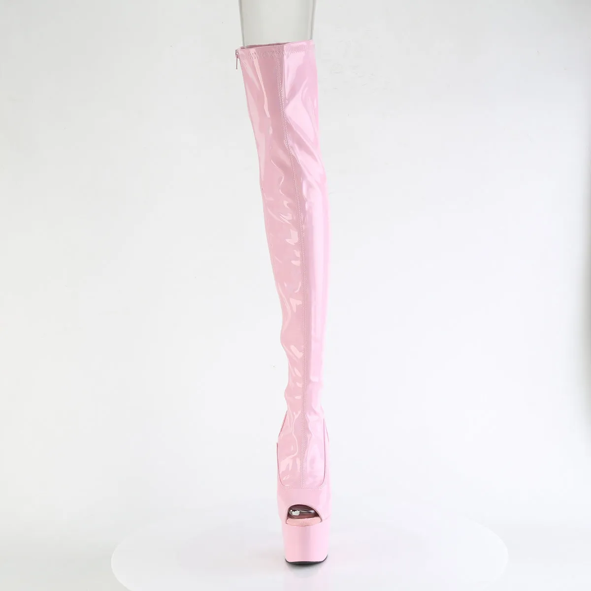 Adore 3011HWR _Pink Hologram Open Toe 7" Heel / Platform Thigh Boots -Direct