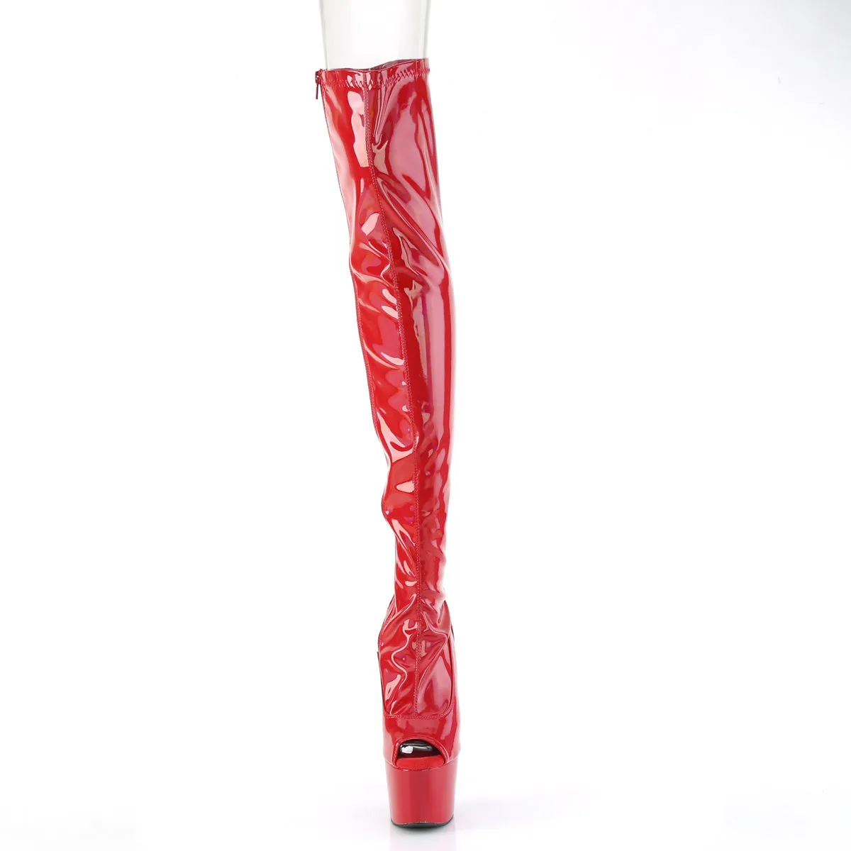 Adore 3011HWR Red Hologram Open Toe 7" Heel / Platform Thigh Boots -Direct