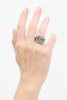 Aged Silver Crystal CC Ring