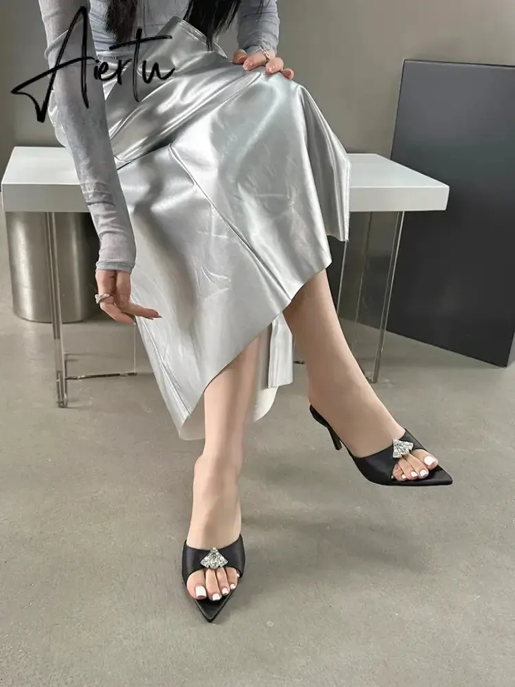 Aiertu 2024 New CRYSTAL Sandals Pointed High Heel Slippers Elegant and Comfortable Summer Slim Heel Slippers Party Mules Shoes