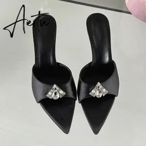Aiertu 2024 New CRYSTAL Sandals Pointed High Heel Slippers Elegant and Comfortable Summer Slim Heel Slippers Party Mules Shoes