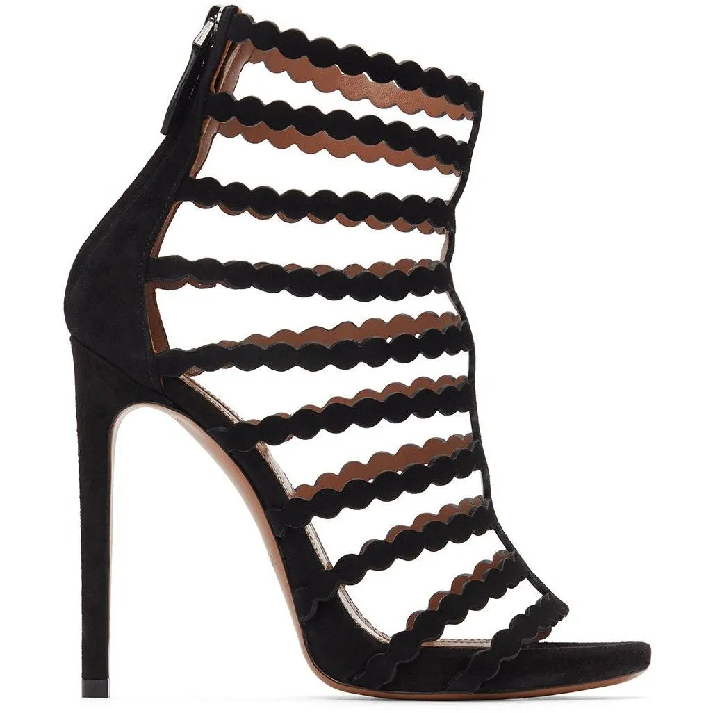 ALAÃA Black Suede Cage Heeled Sandals
