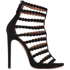 ALAÃA Black Suede Cage Heeled Sandals