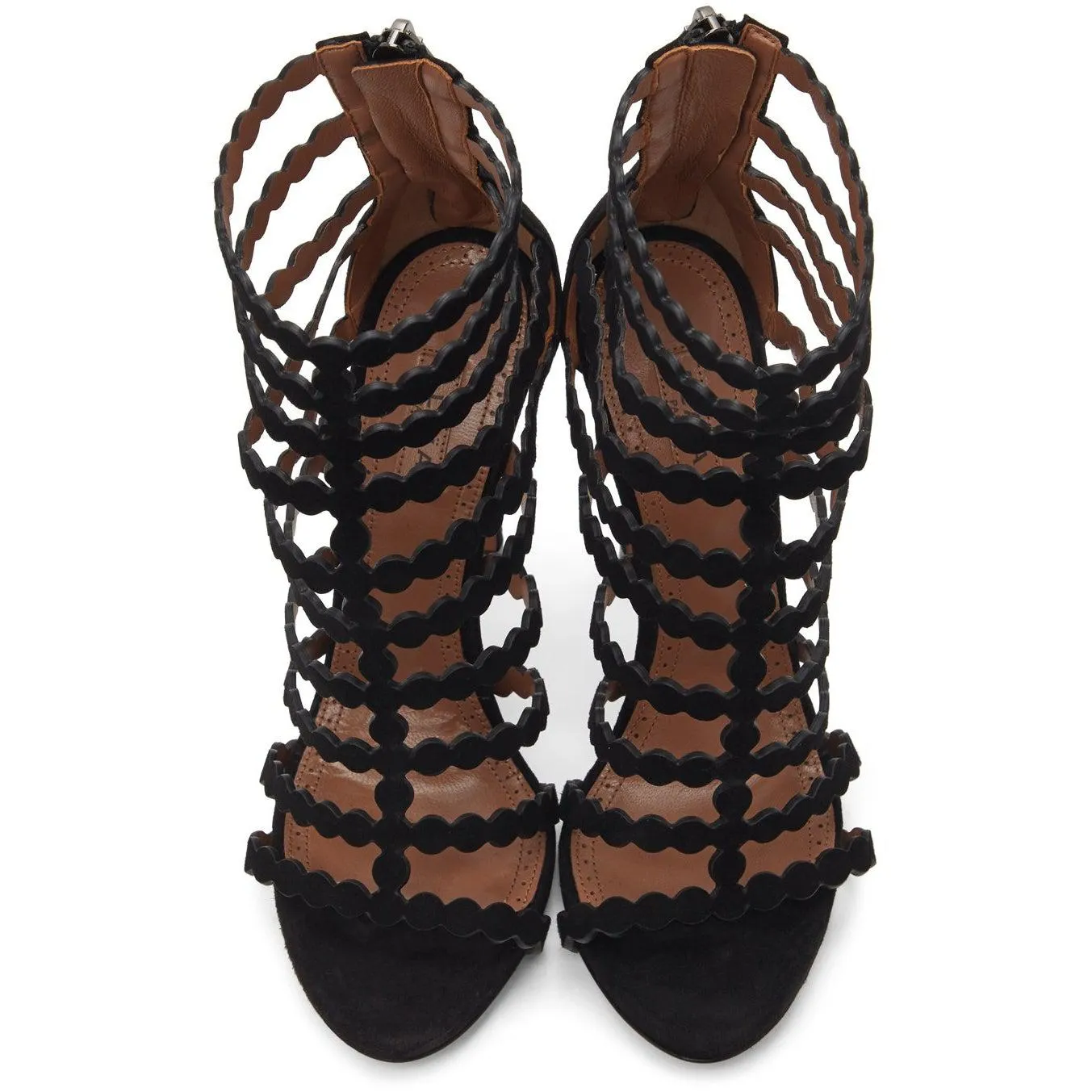 ALAÃA Black Suede Cage Heeled Sandals