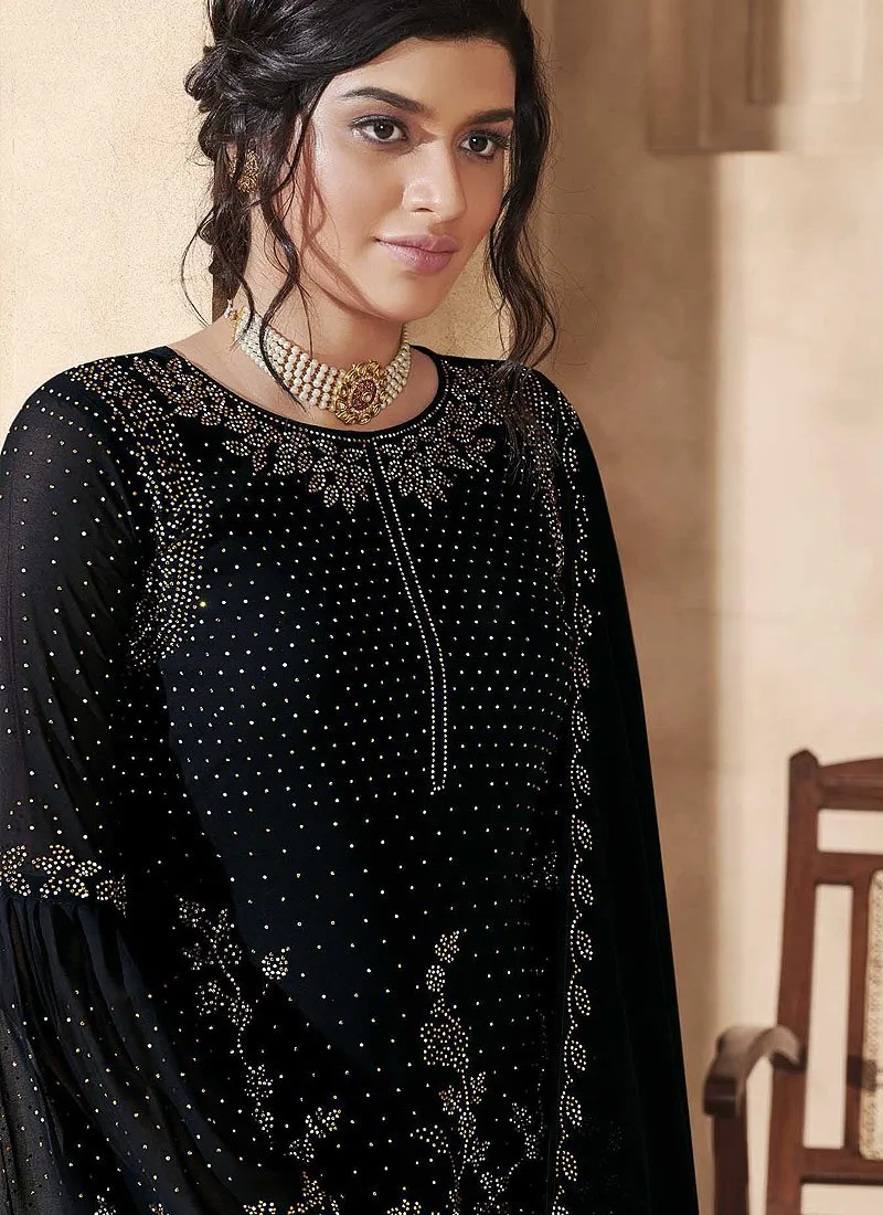 All Black Swarovski Embroidered Palazzo Suit