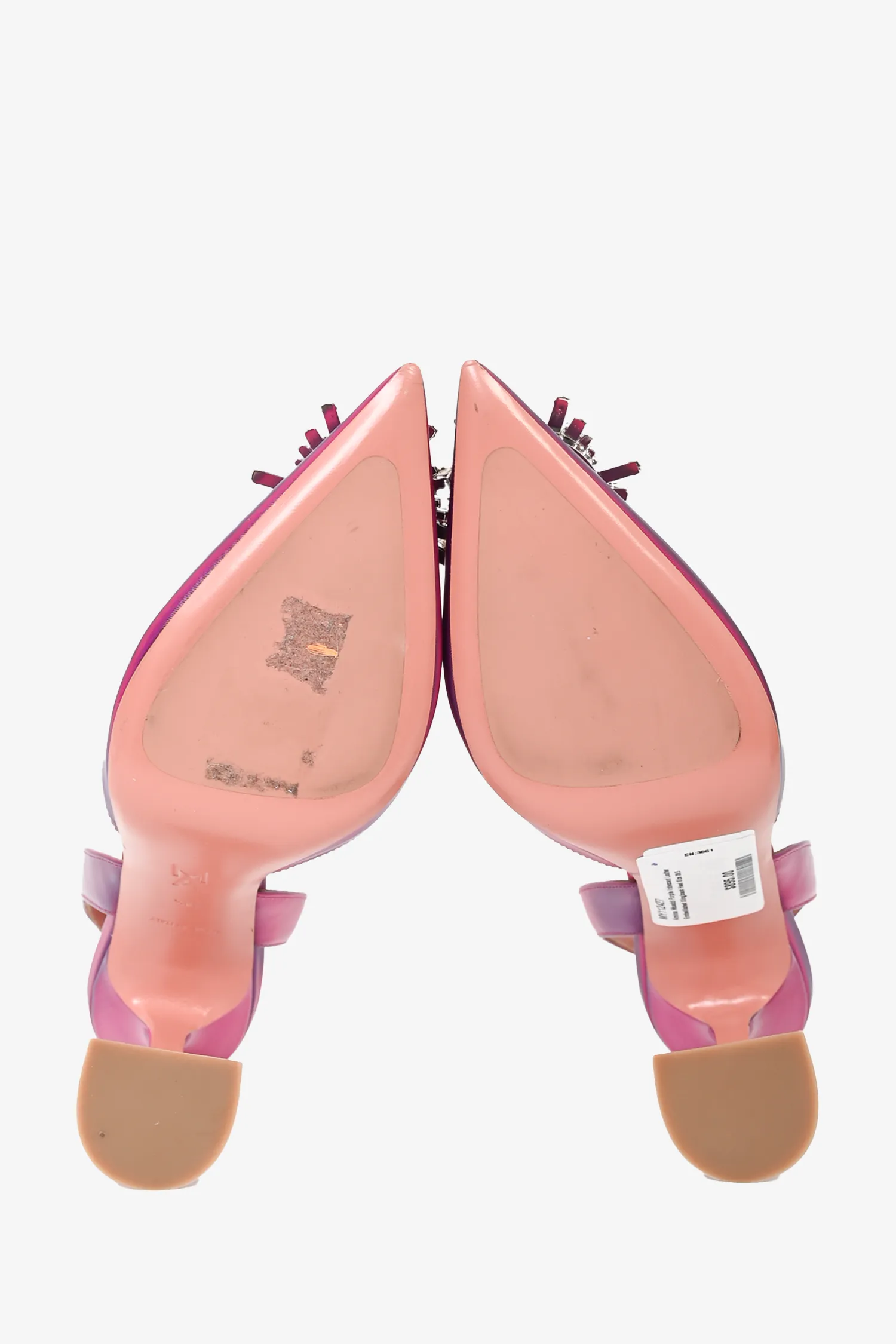 AMINA MUADDI Purple Iridescent Leather Embellished Slingback Heel Size 38.5