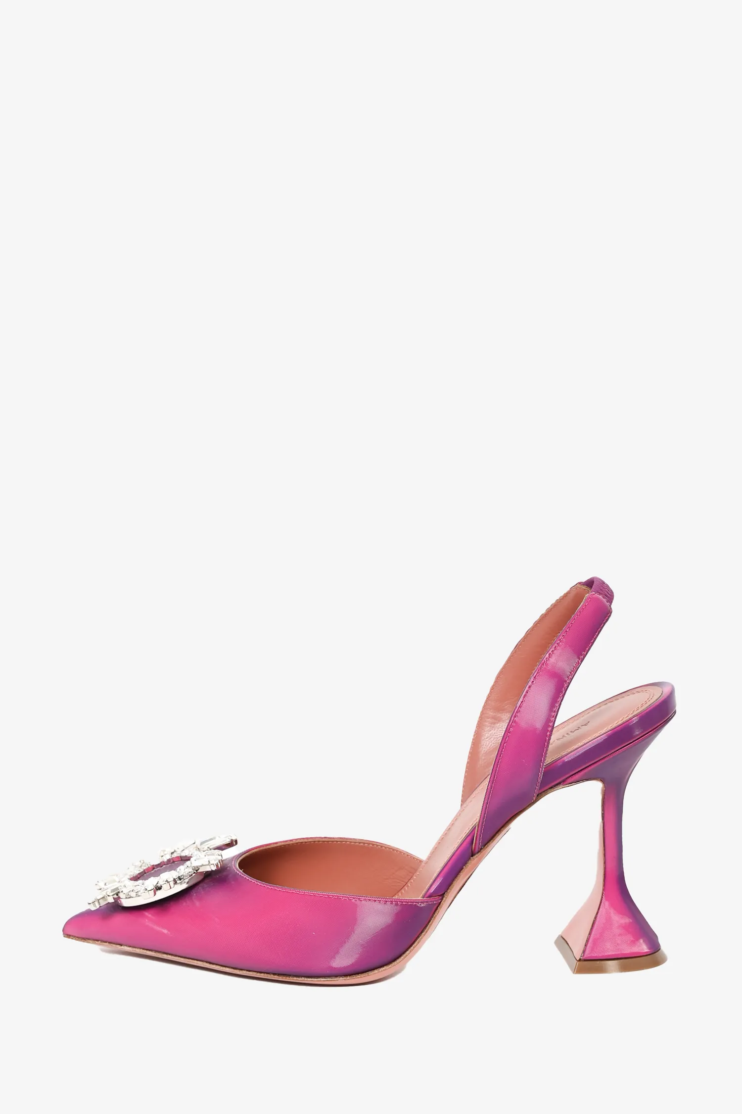 AMINA MUADDI Purple Iridescent Leather Embellished Slingback Heel Size 38.5