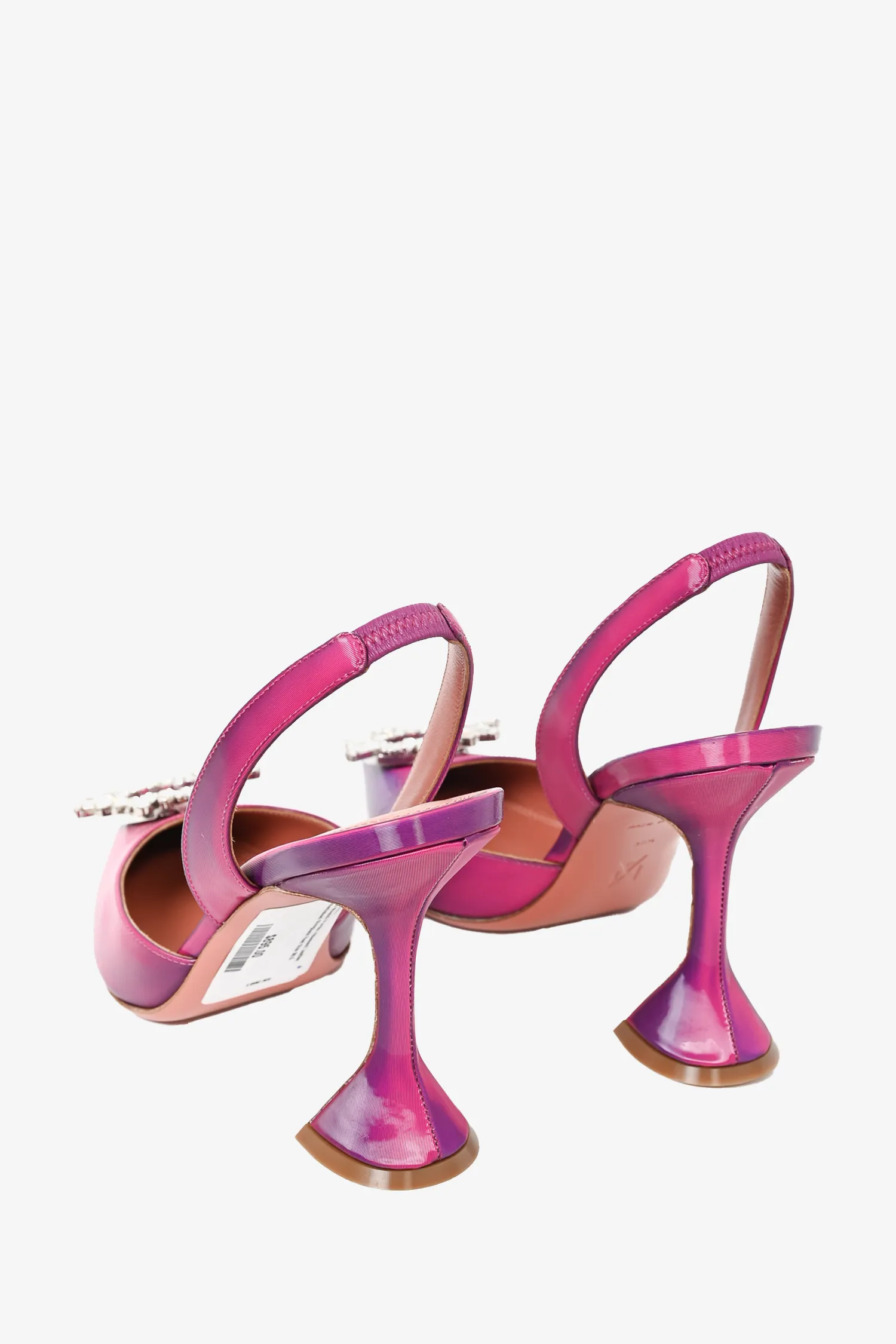 AMINA MUADDI Purple Iridescent Leather Embellished Slingback Heel Size 38.5