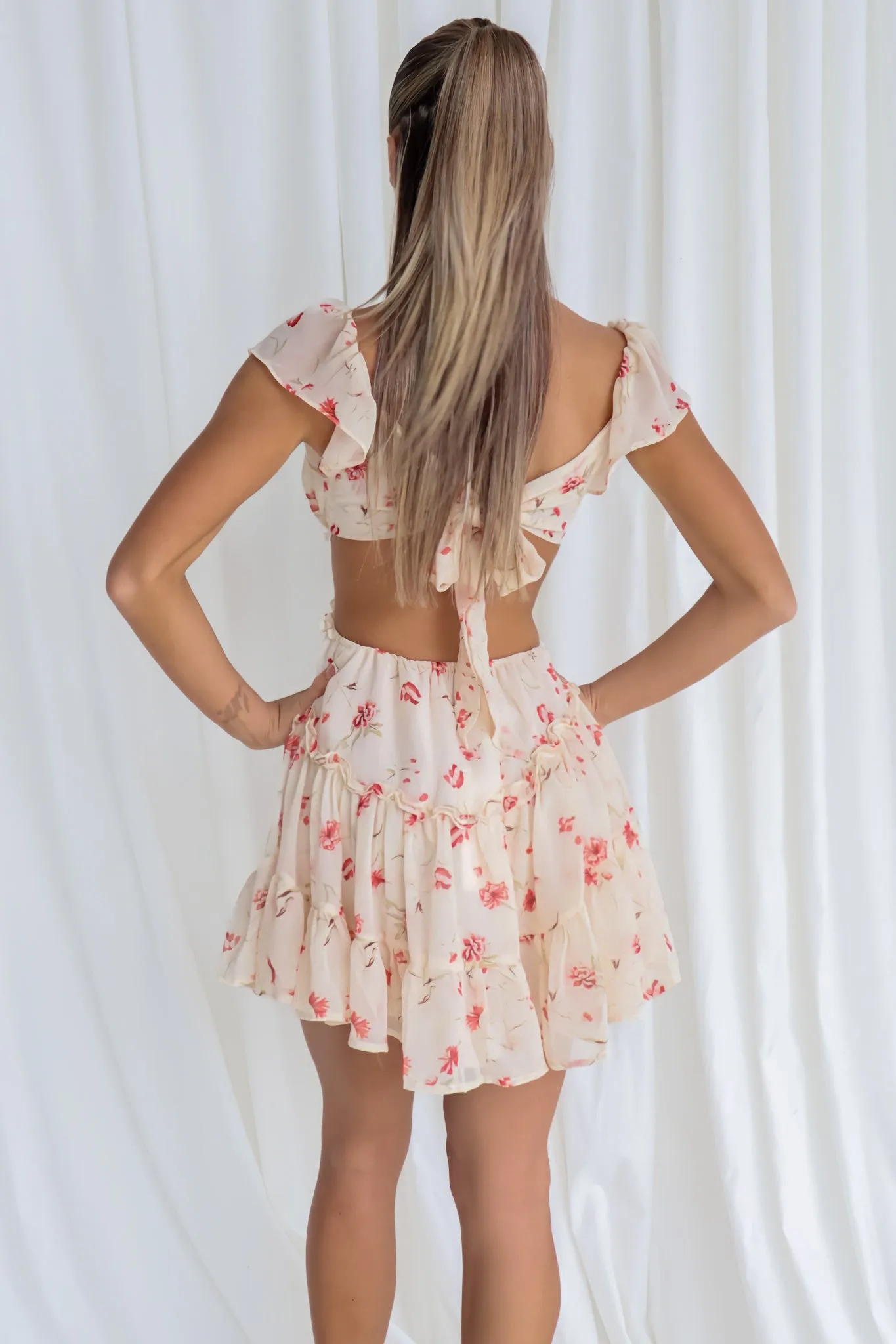 Aspin Mini Dress - Beige/Red Floral