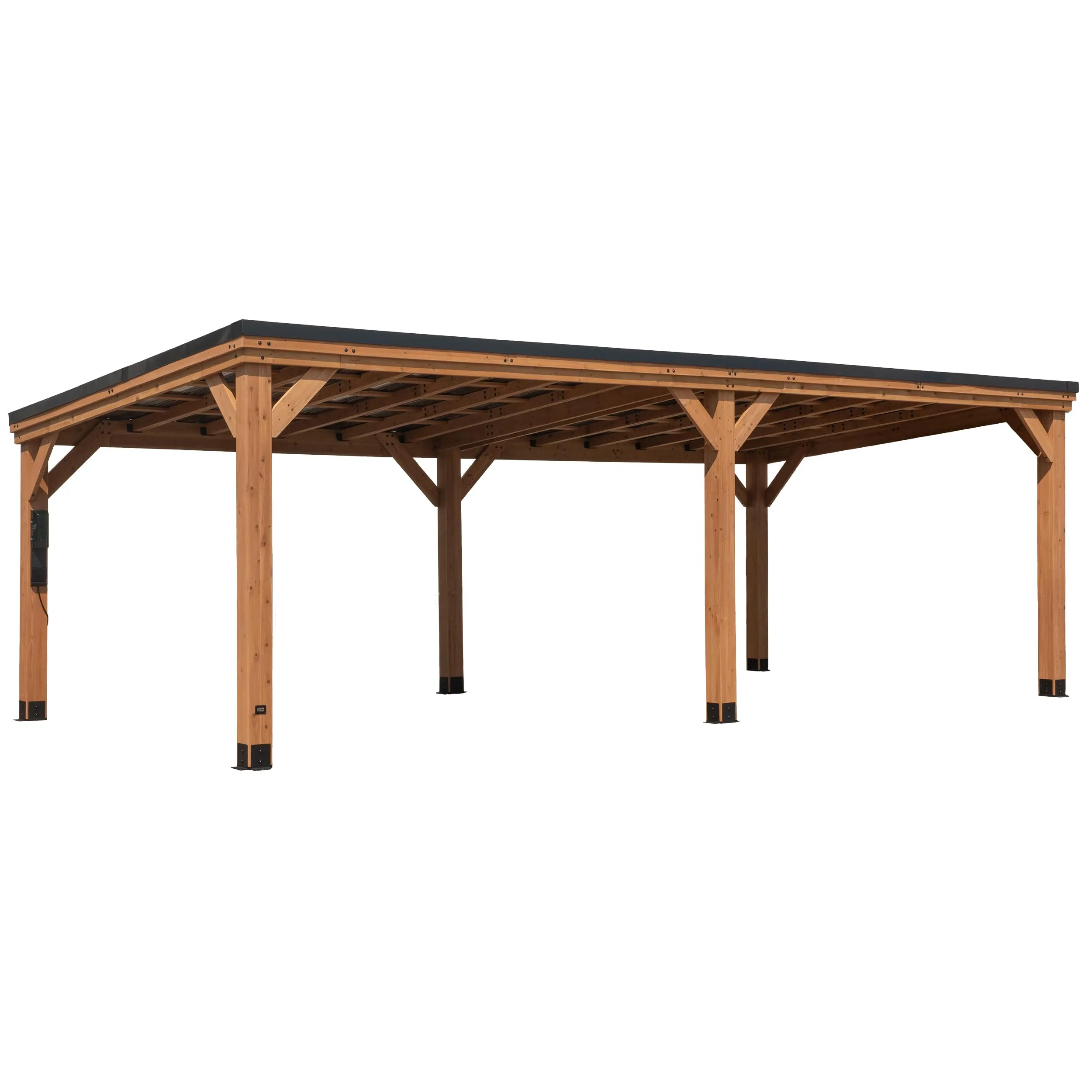 Backyard Discovery Arcadia 24' x 12' Cedar Wood Outdoor Gazebo Pavilion with Hardtop Steel Metal Slope Roof, Snow Load Support, Wind Resistance, PowerPort, Expansive Design for Garden, Patio, or Deck