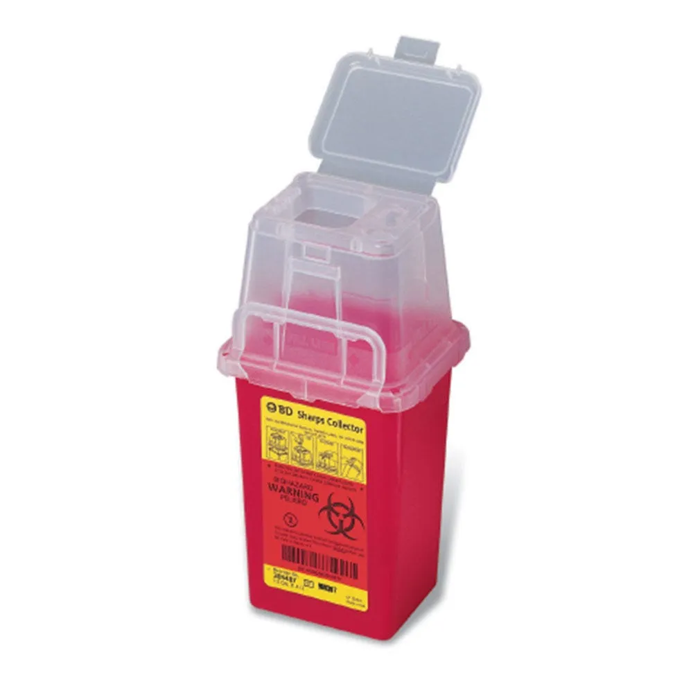 BD Phlebotomy Sharps Red Base Container with Vertical Entry Lid, 1.5 Quart