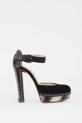 Black & Grey Figurina Textured Leather Heel