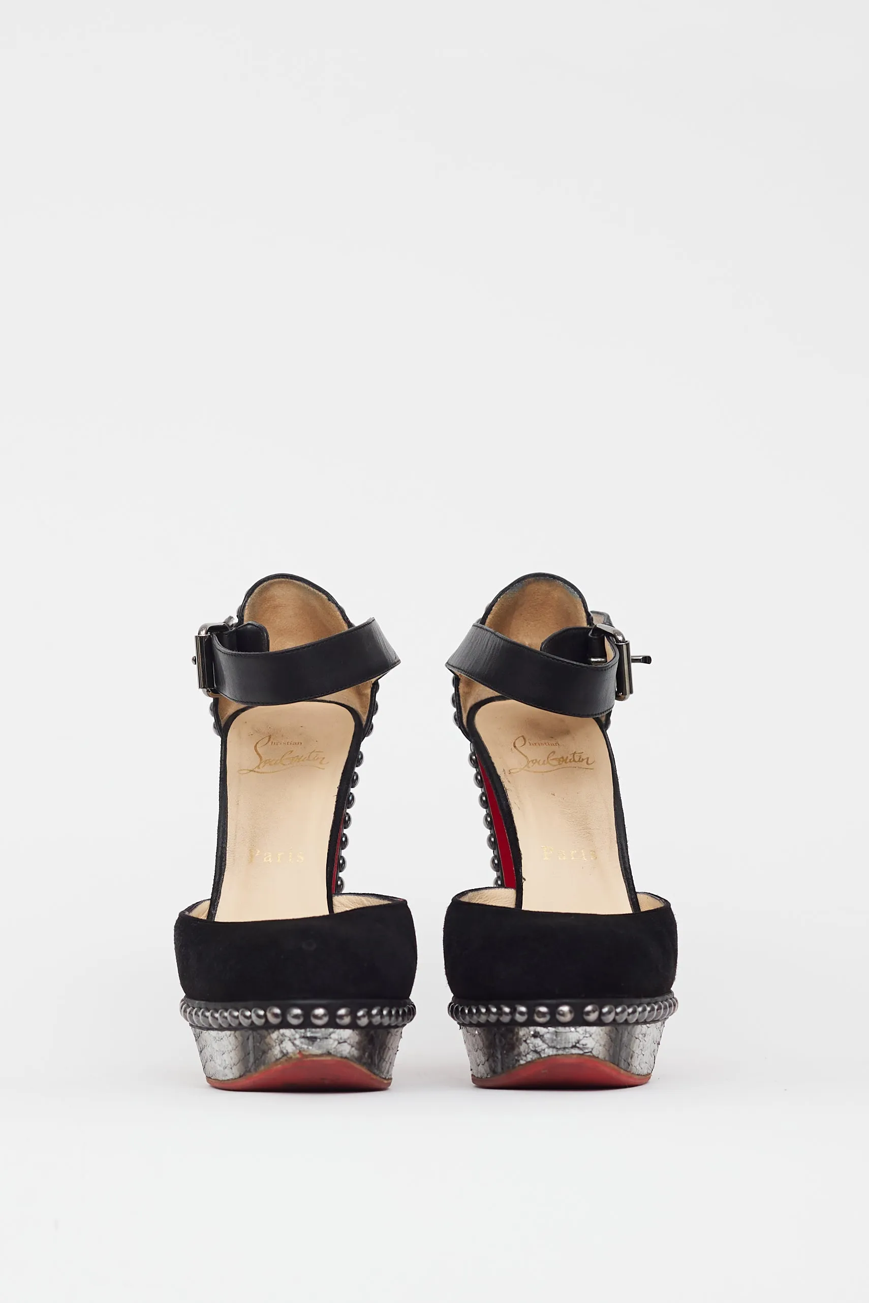 Black & Grey Figurina Textured Leather Heel