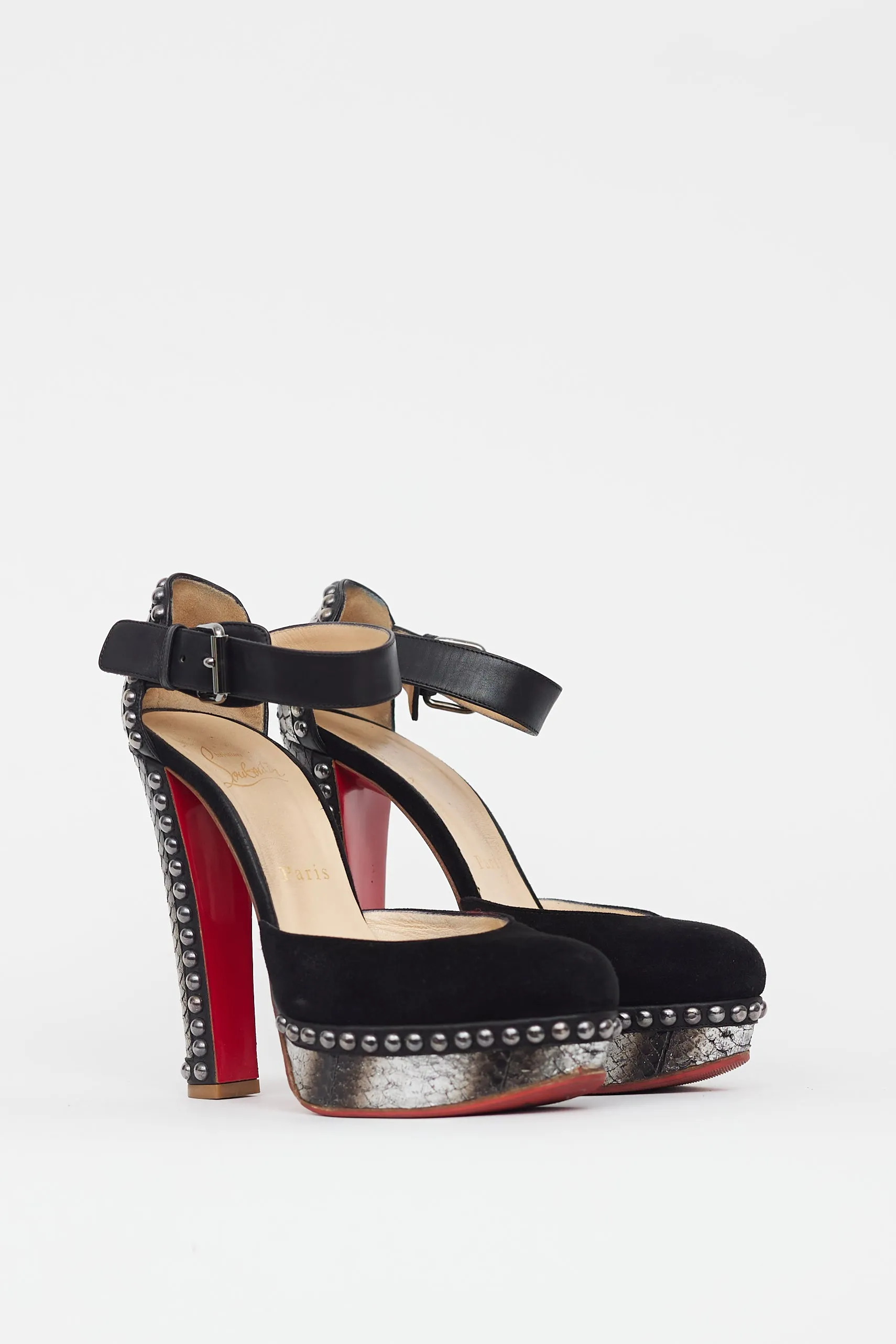 Black & Grey Figurina Textured Leather Heel
