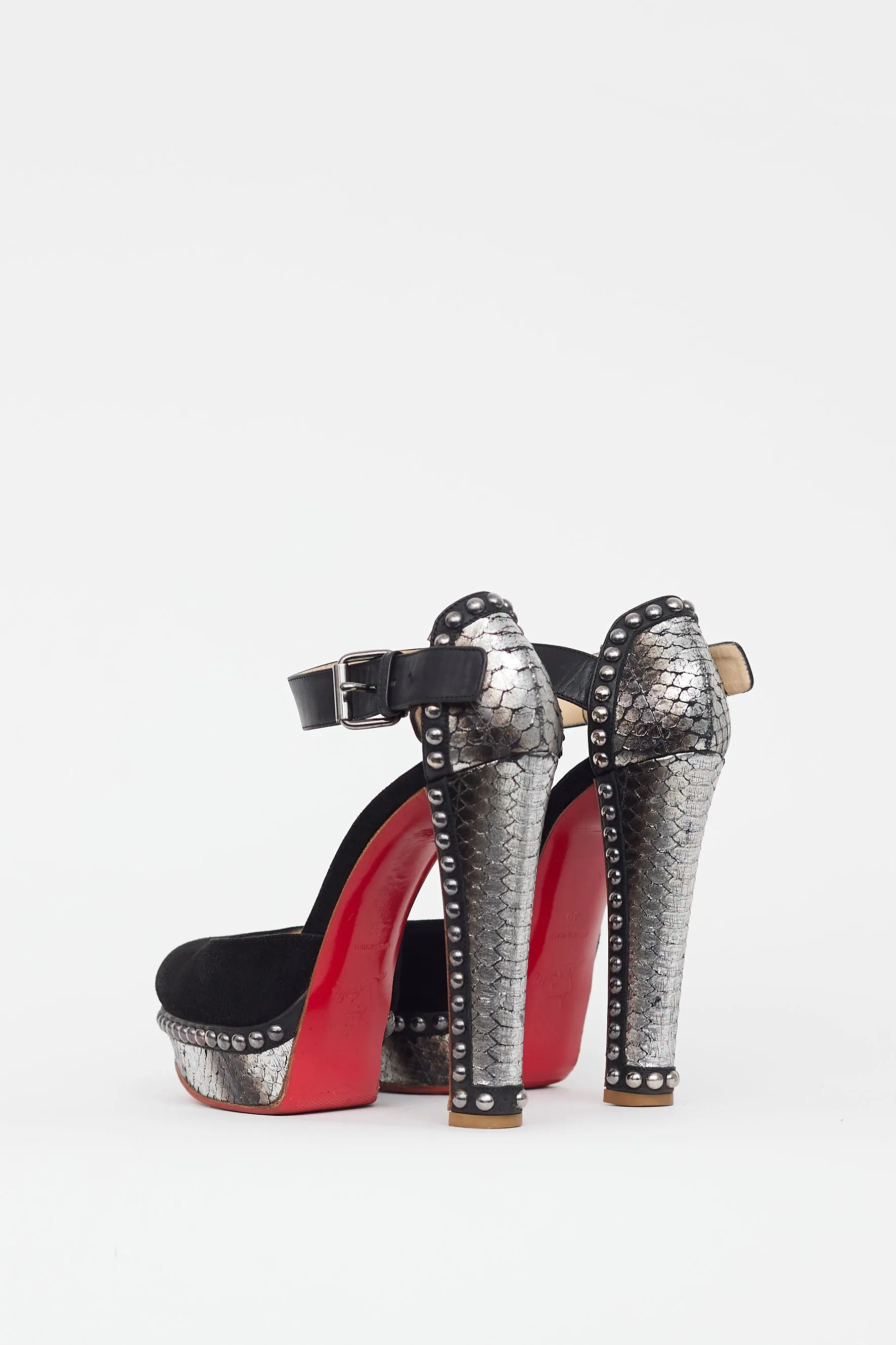 Black & Grey Figurina Textured Leather Heel