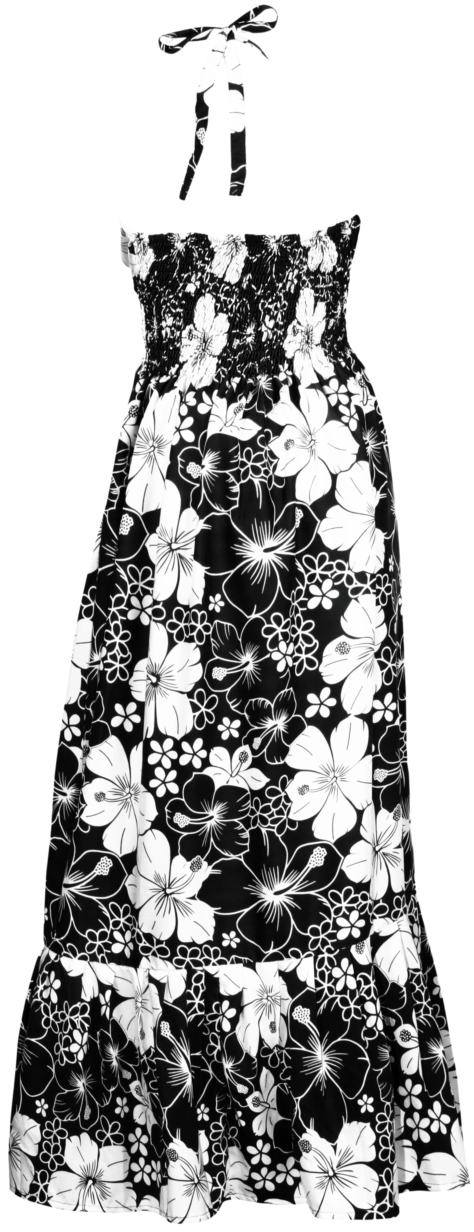 Black Floral Print Halter Neck Long  Dress For Women