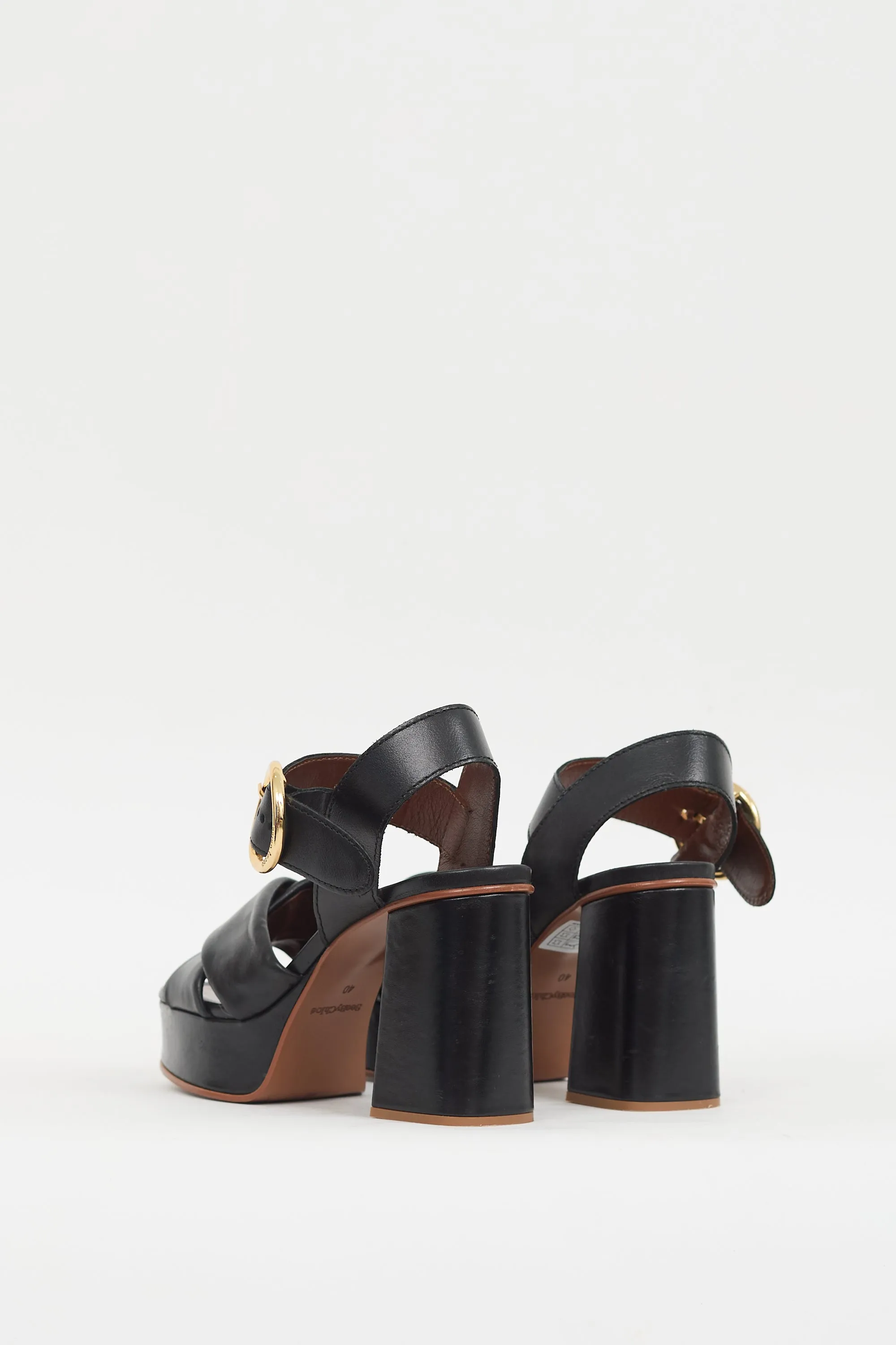 Black Leather Buckled Lyna Platform Heel