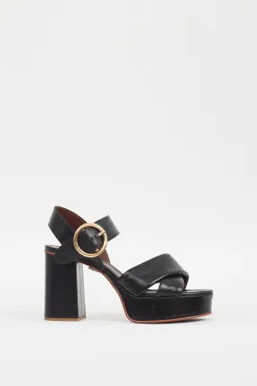 Black Leather Buckled Lyna Platform Heel