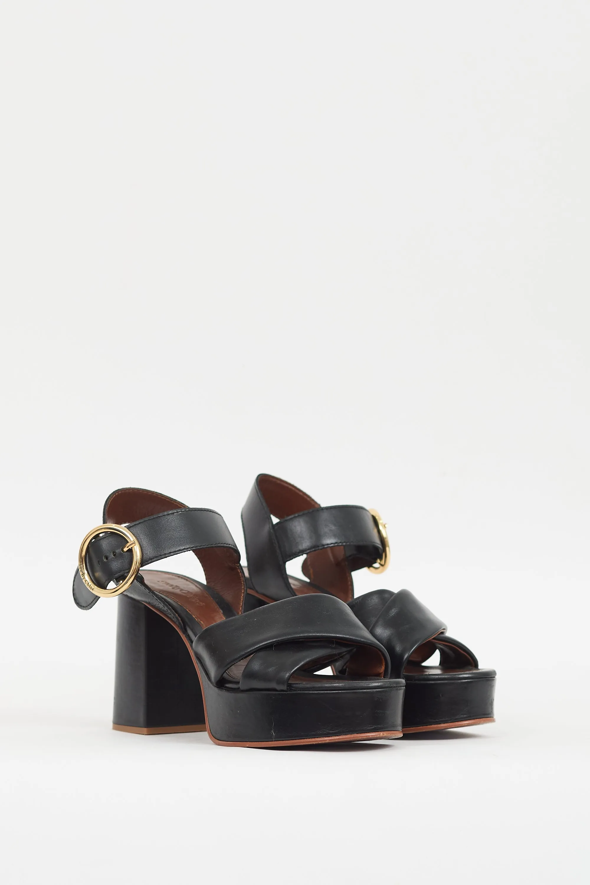 Black Leather Buckled Lyna Platform Heel