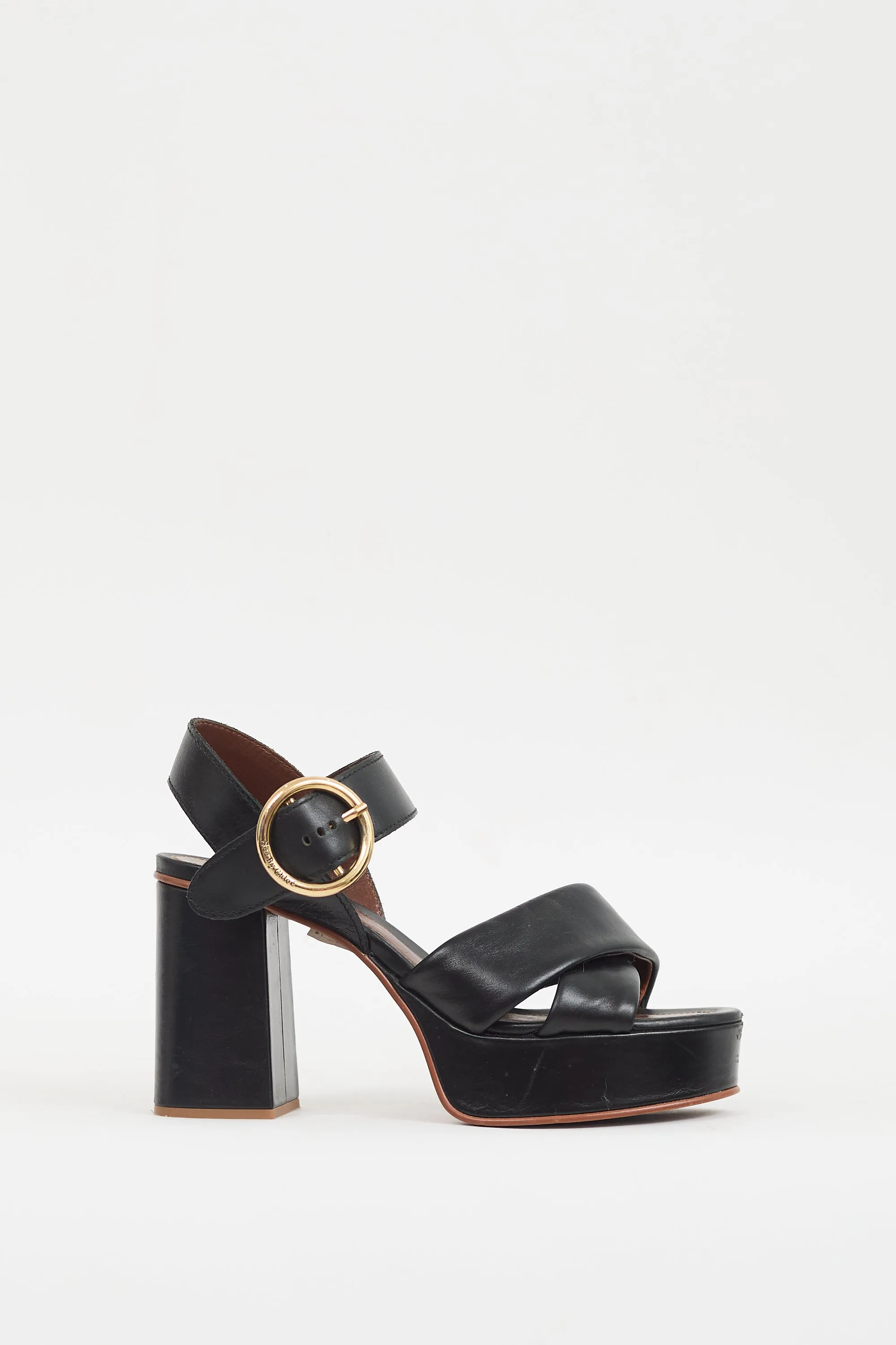 Black Leather Buckled Lyna Platform Heel