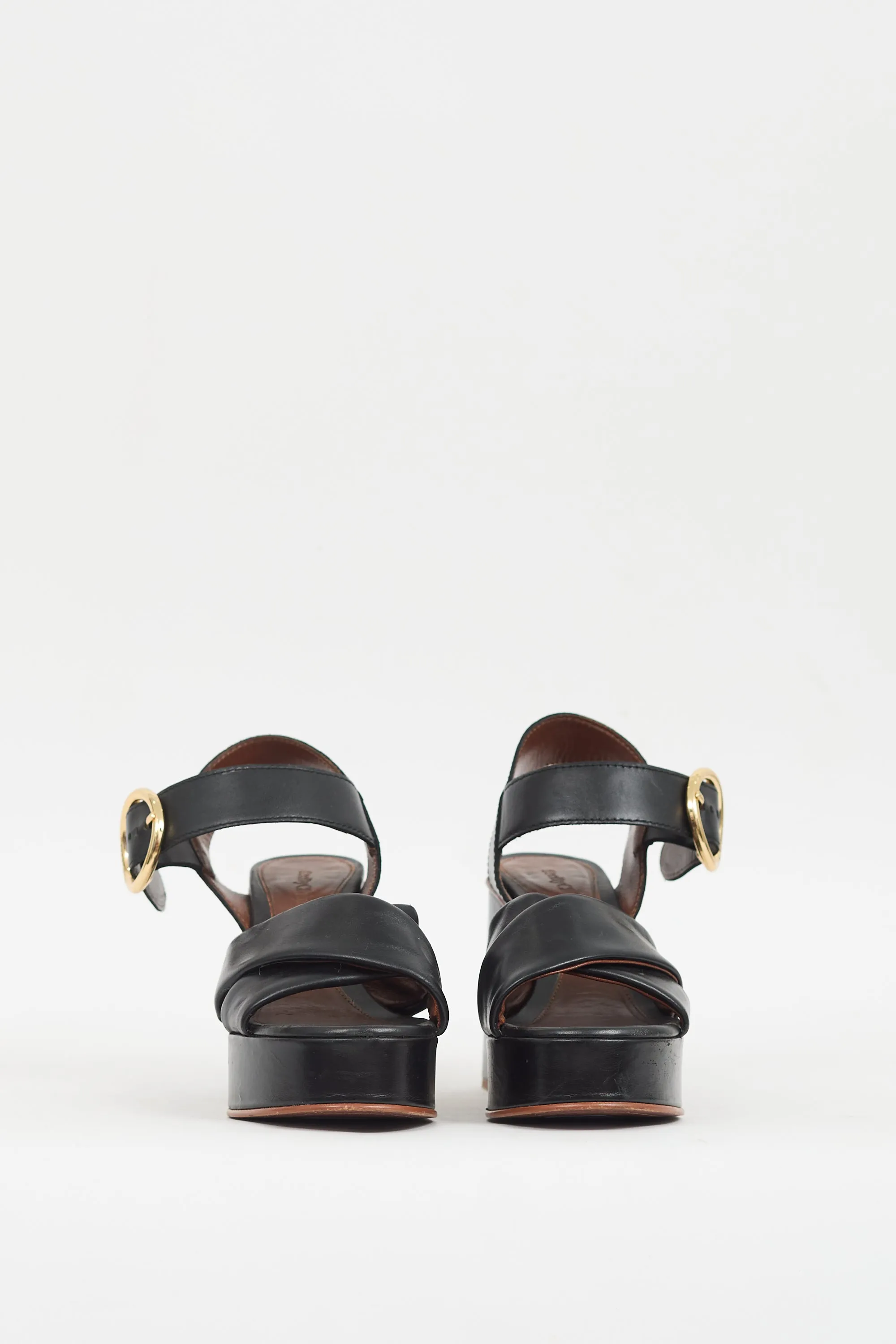 Black Leather Buckled Lyna Platform Heel