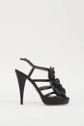 Black Leather Floral Sandal