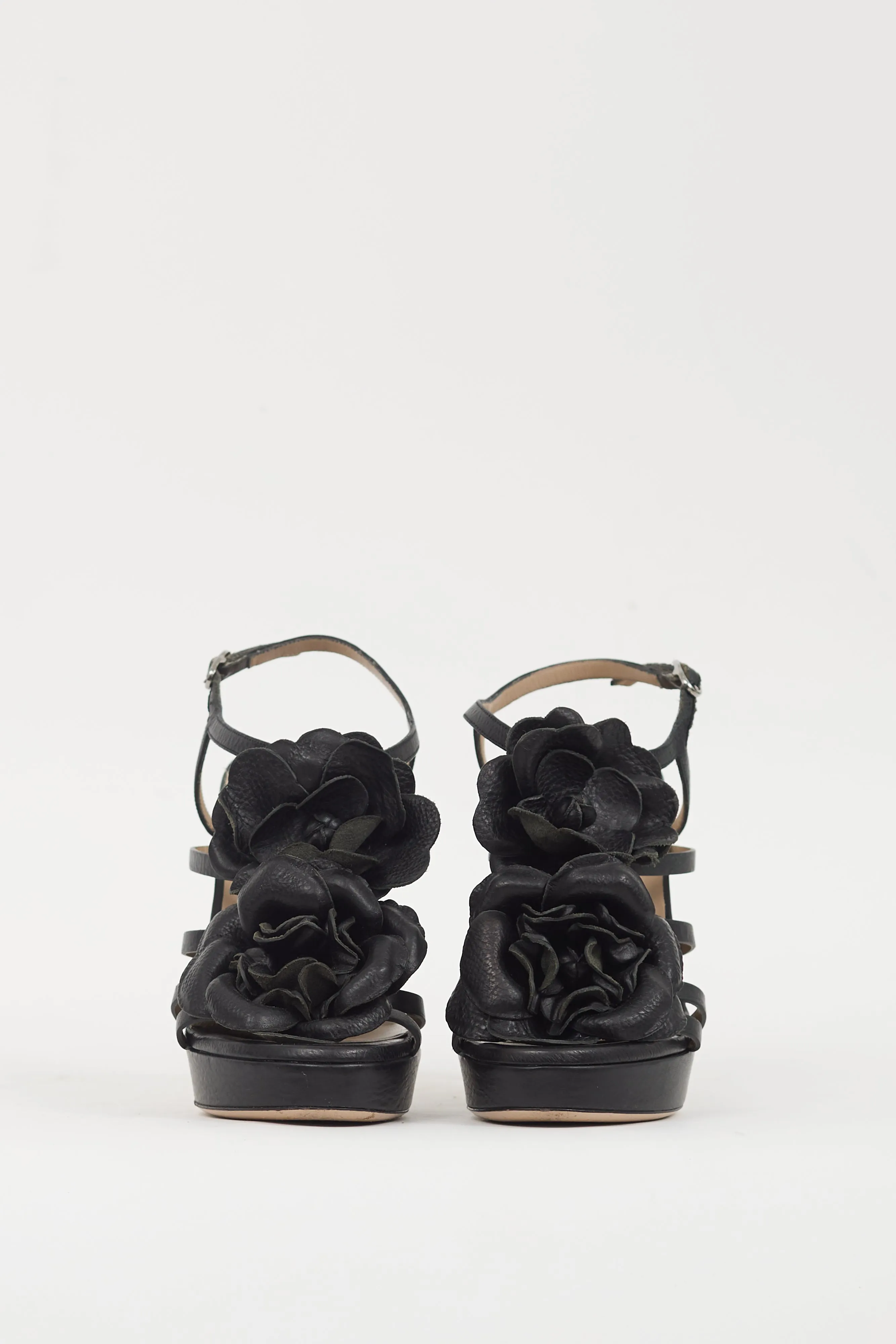 Black Leather Floral Sandal