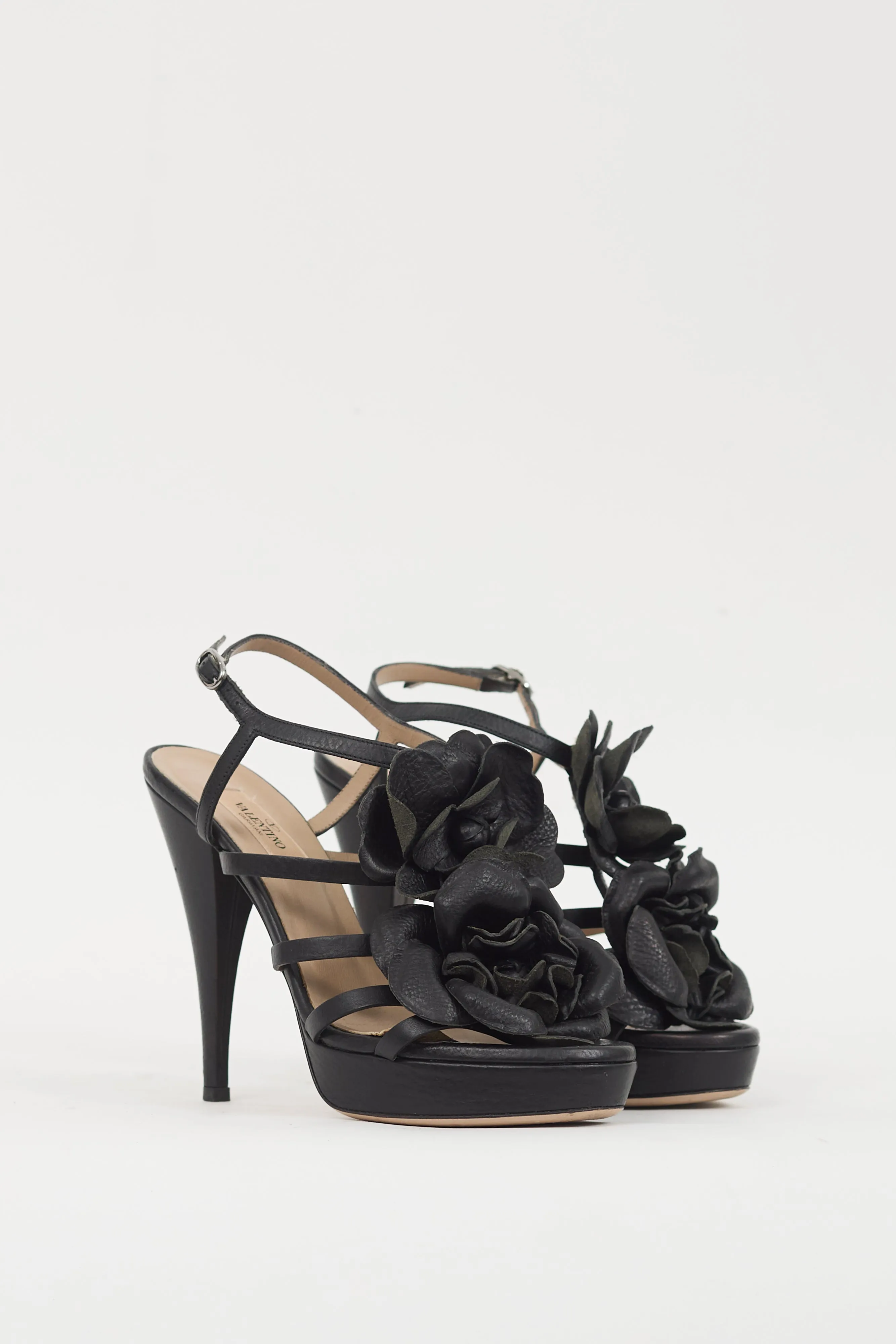 Black Leather Floral Sandal