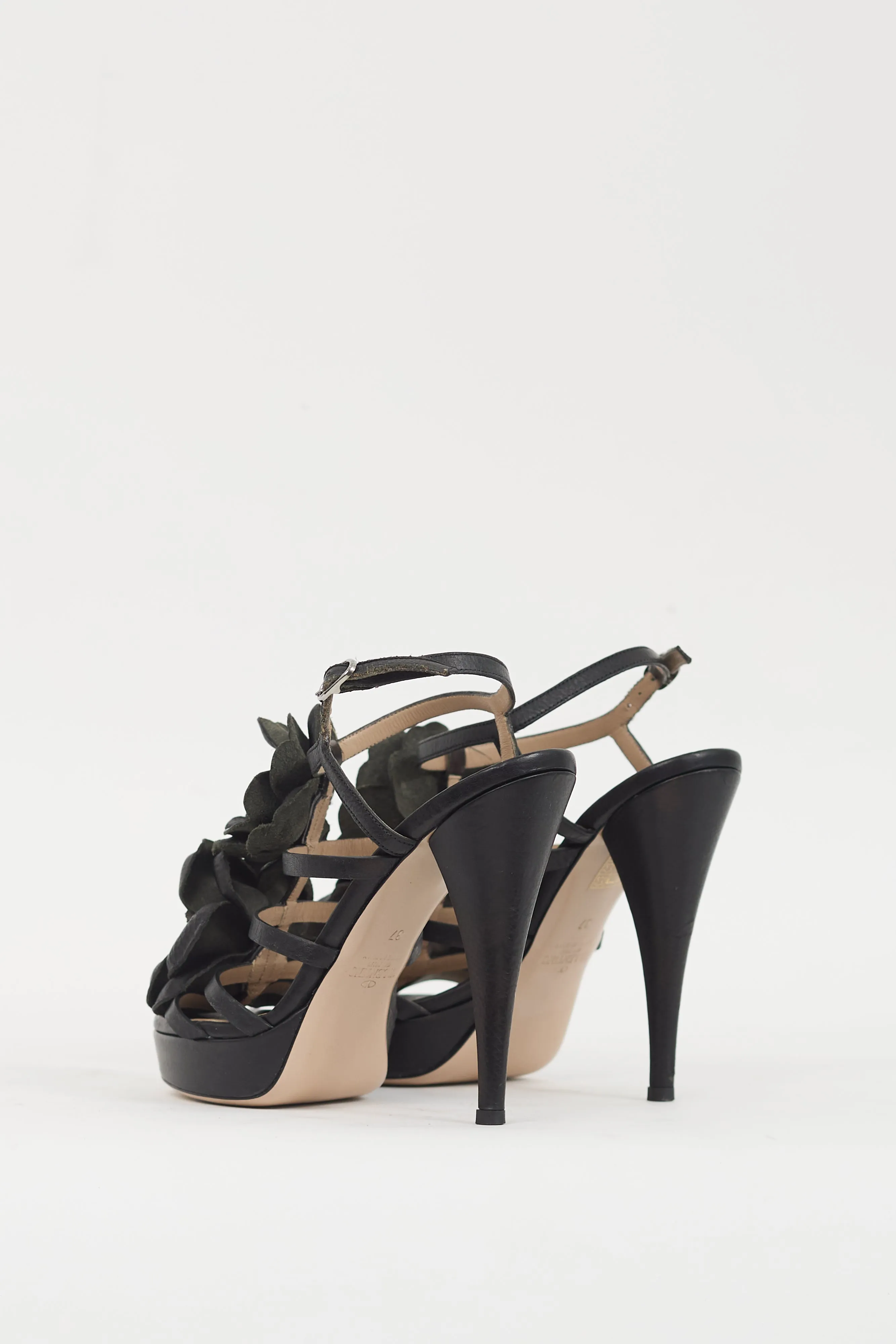 Black Leather Floral Sandal