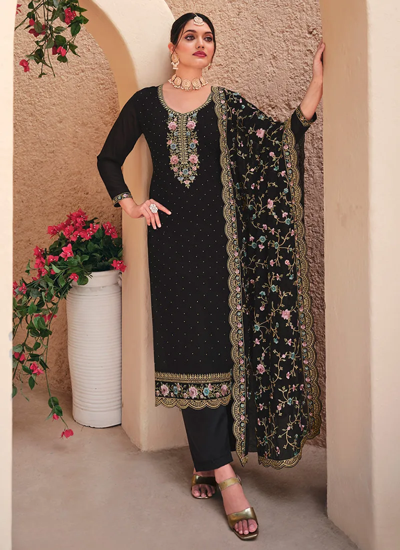 Black Resham Thread Pant Suit