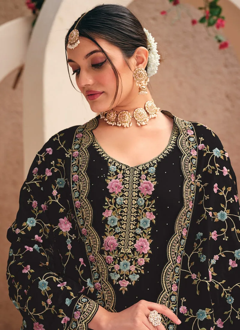 Black Resham Thread Pant Suit