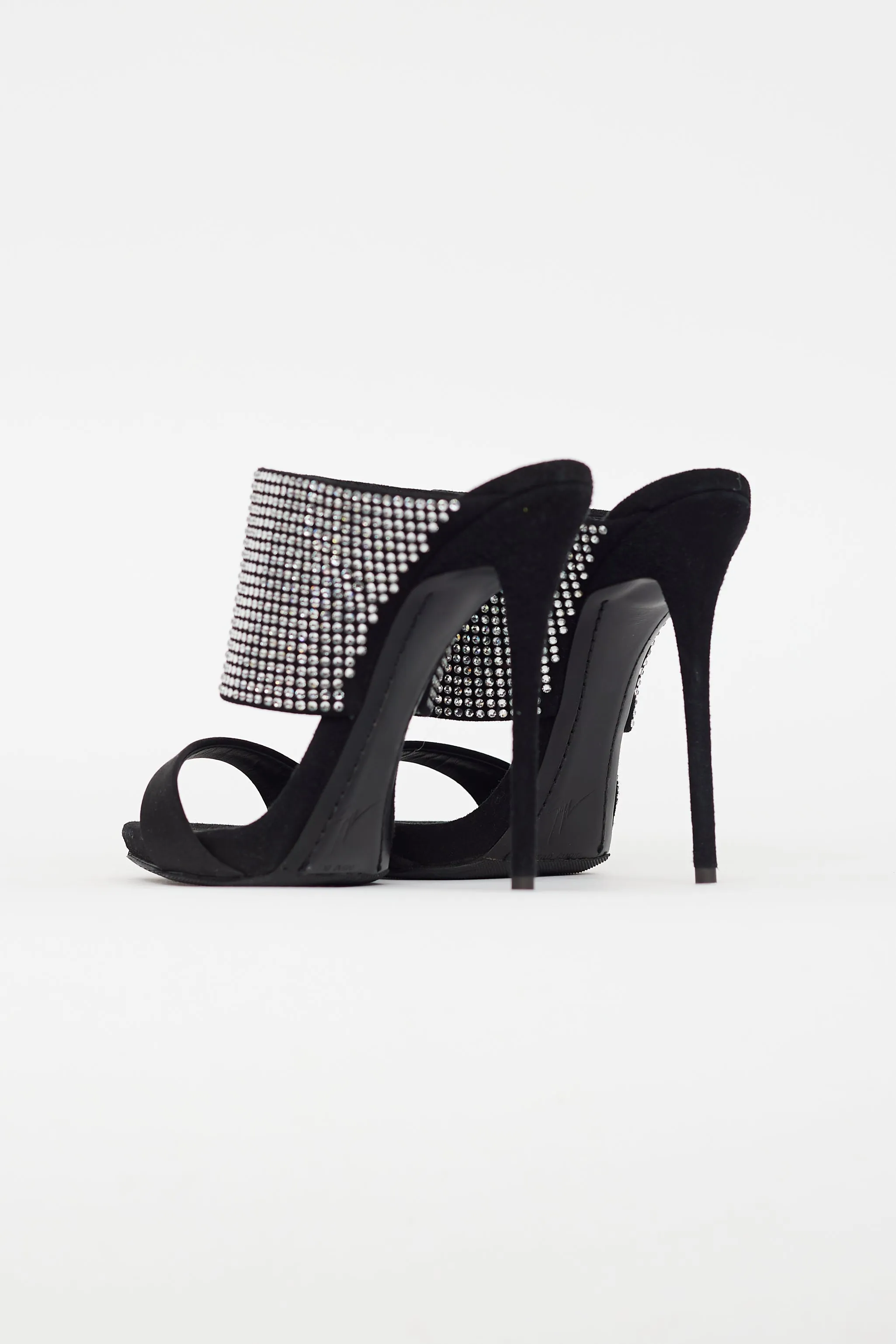 Black Satin & Rhinestone Strap Sandal