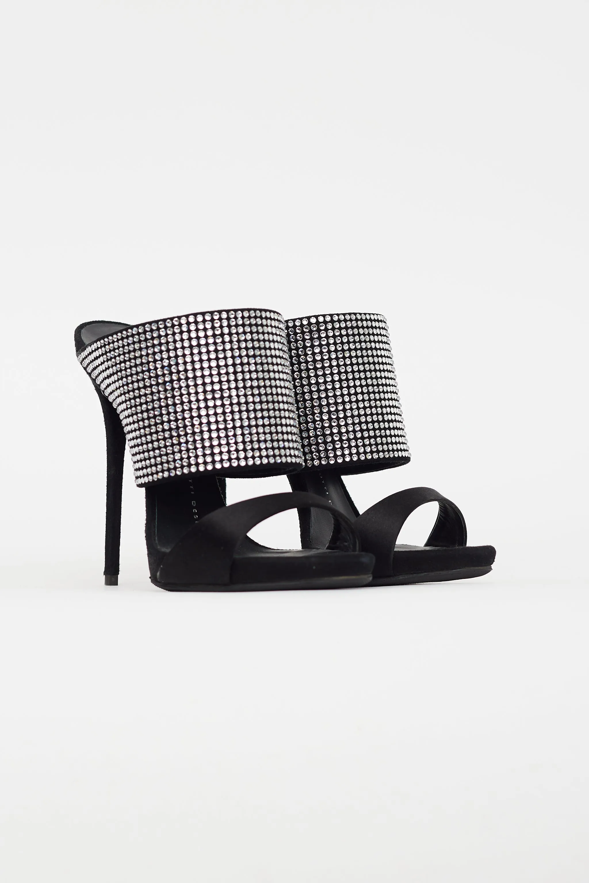 Black Satin & Rhinestone Strap Sandal