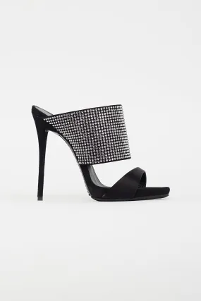 Black Satin & Rhinestone Strap Sandal