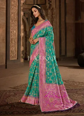Blue And Pink Patola Silk Saree