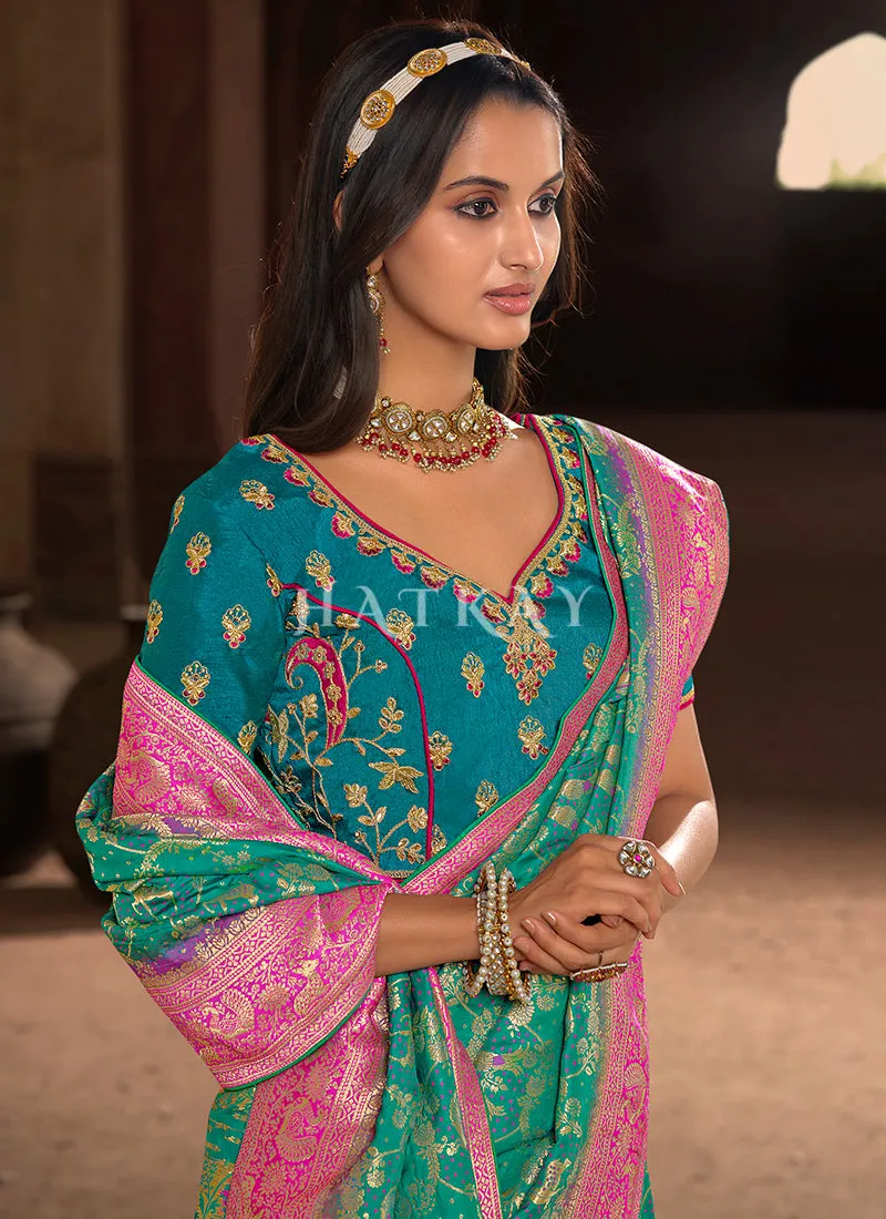 Blue And Pink Patola Silk Saree