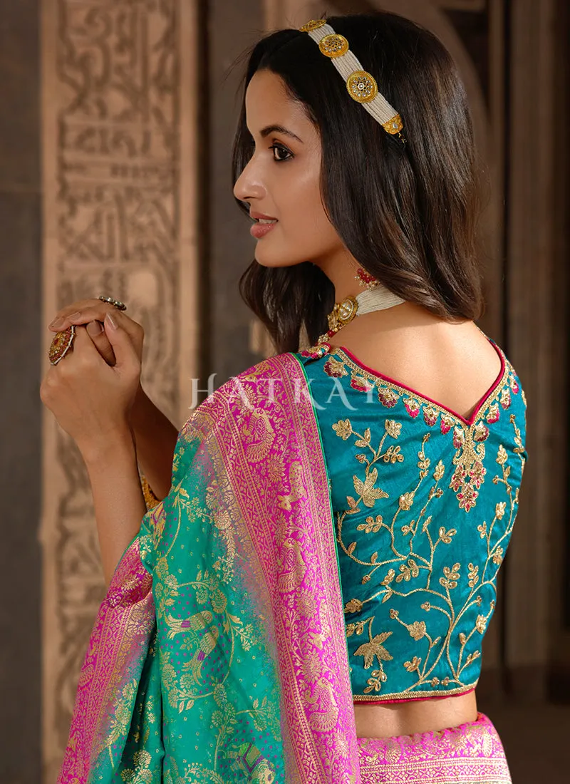 Blue And Pink Patola Silk Saree