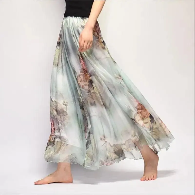 Bohemian Floral Chiffon A-Line Skirt