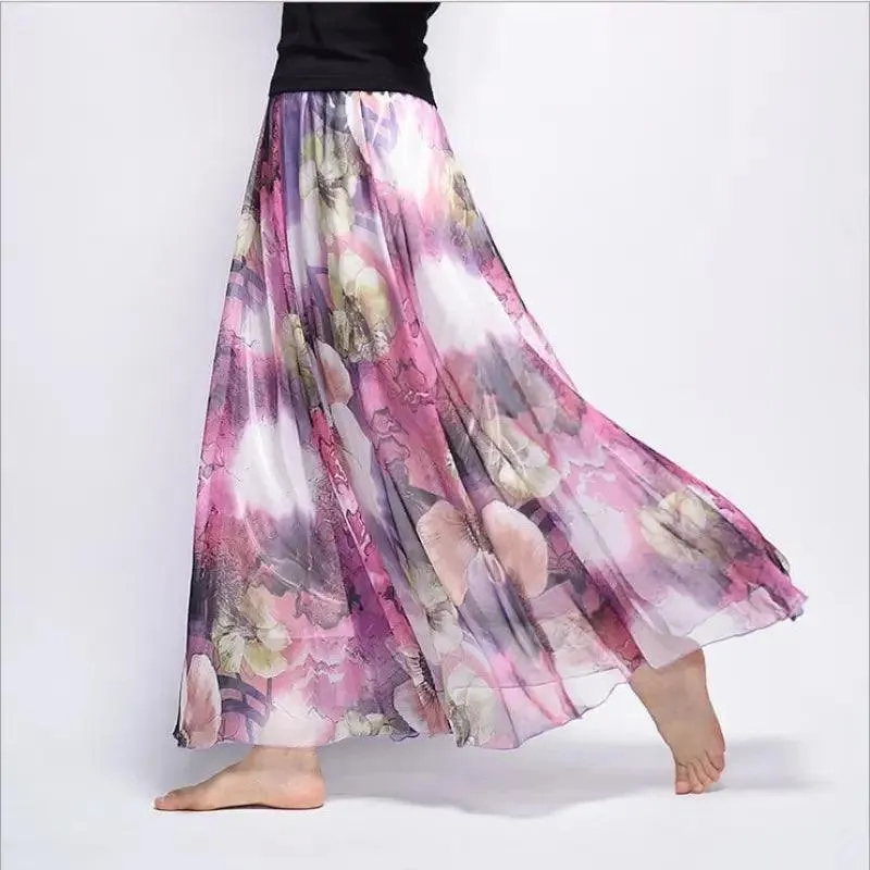 Bohemian Floral Chiffon A-Line Skirt