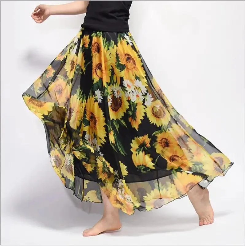 Bohemian Floral Chiffon A-Line Skirt