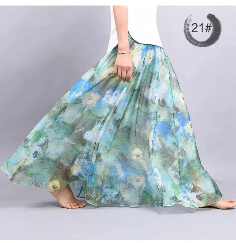 Bohemian Floral Chiffon A-Line Skirt