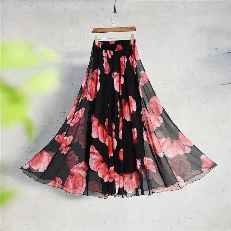 Bohemian Floral Chiffon A-Line Skirt