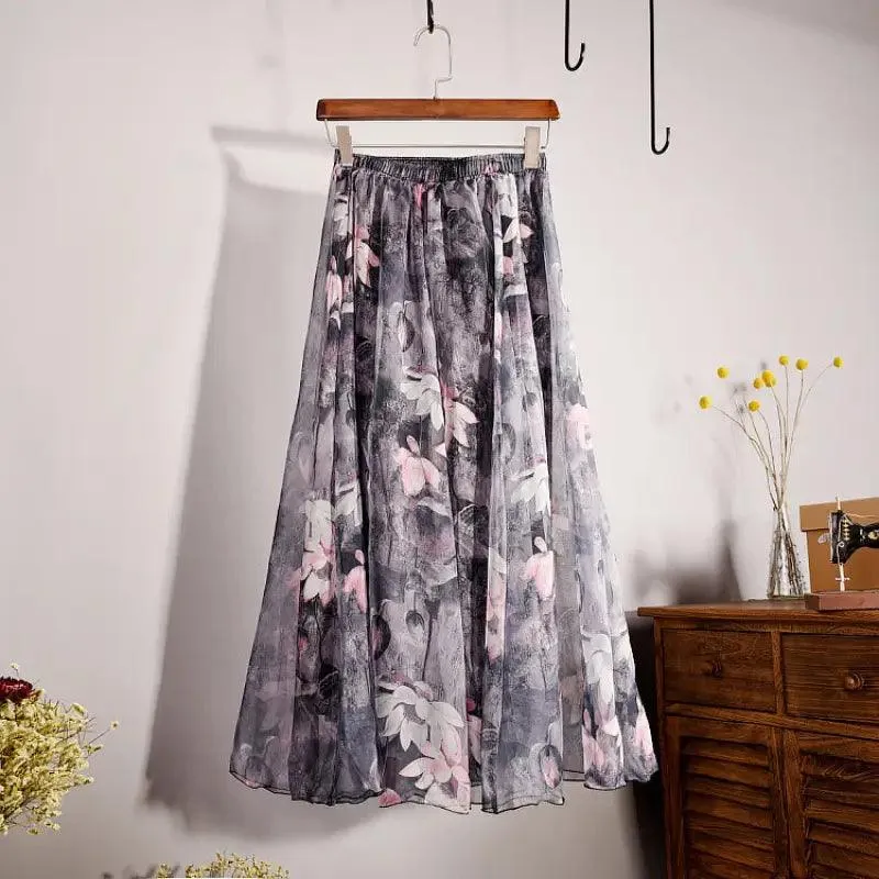 Bohemian Floral Chiffon A-Line Skirt