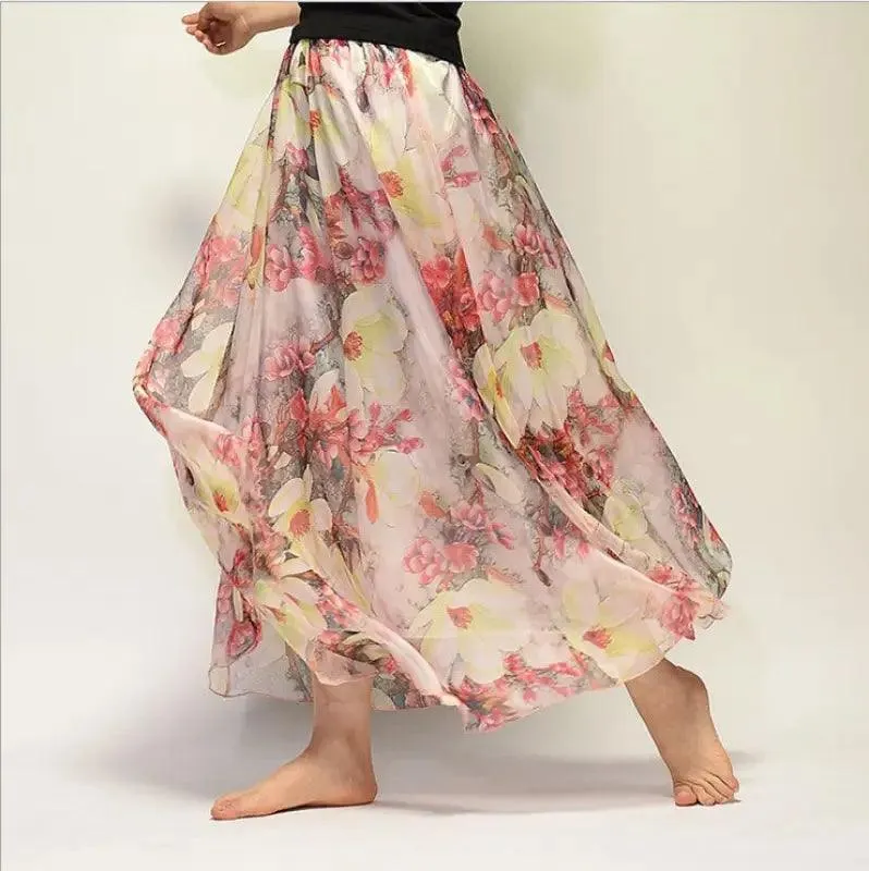 Bohemian Floral Chiffon A-Line Skirt