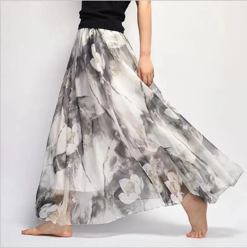 Bohemian Floral Chiffon A-Line Skirt