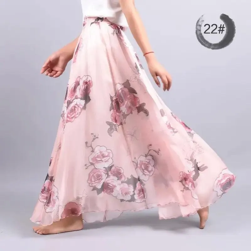 Bohemian Floral Chiffon A-Line Skirt